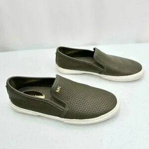 Michael Kors Women's Keaton Slip-On Leather Sneaker Double Gore MK Logo Size 6